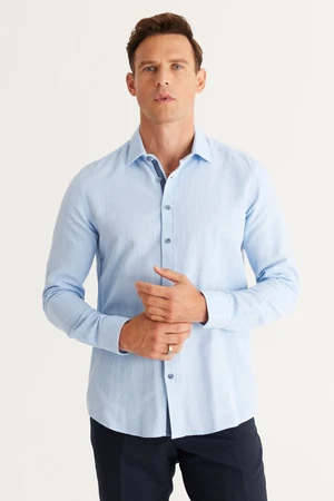 ALTINYILDIZ CLASSICS Men's Blue Slim Fit Slim Fit Classic Collar 100% Cotton Dobby Shirt.