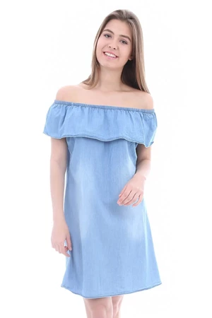 Bigdart 1481 Blue Off-the-Shoulder Denim Dress