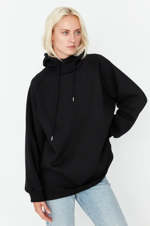 Trendyol Black Oversized Rayon Knitted Knit Sweatshirt With Hoodie