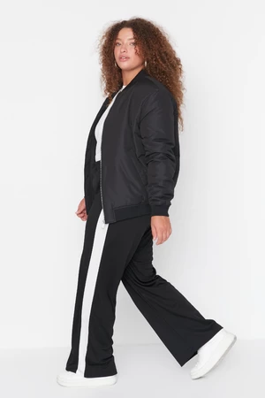 Trendyol Curve Black Knitted Pants with Elastic Waist Stripe Detailed Wide Leg.