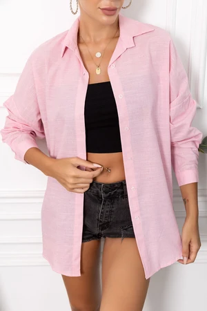 armonika Women's Pink Striped Look Oversize Long Basic Shirt