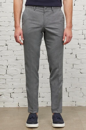 ALTINYILDIZ CLASSICS Men's Gray Slim Fit Narrow Cut Dobby Pants with Elastic Waist