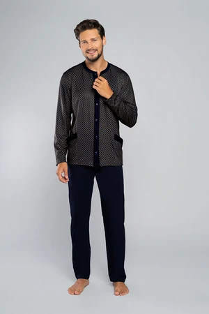 Men's pyjamas Joachim long sleeves, long trousers - rosette print/navy blue