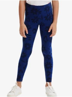 Dark blue girly floral leggings Desigual Bubble - Girls