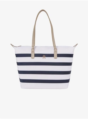 Blue and White Ladies Striped Handbag Tommy Hilfiger Poppy Tote Corp - Women