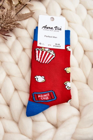 Pánské ponožky se vzory popcornu červené