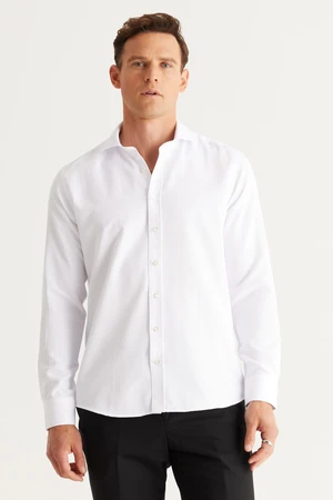 AC&Co / Altınyıldız Classics Men's White Slim Fit Slim Fit Italian Collar Dobby Shirt.