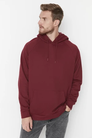 Trendyol Claret Red Men's Basic Oversize Fit Hooded Sweatshirt with a Soft Pillow interior.