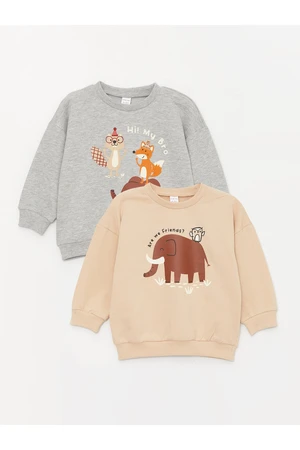 LC Waikiki Crew Neck Long Sleeve Printed Sweatshirt for Baby Boy 2-pack.