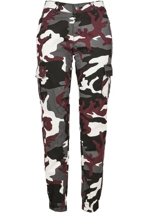 Camo Cargo Women's High Waisted Trousers with Burgundy Mask
