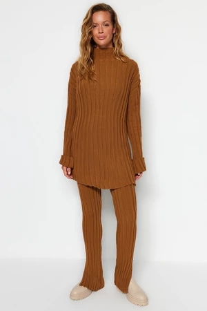 Trendyol Brown Corduroy Basic Tops and Tricot Suit with Pants