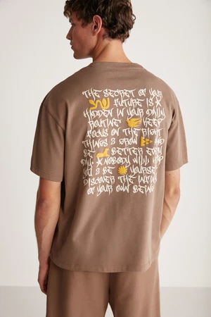 GRIMELANGE Merlin Men's Oversize Fit 100% Cotton Thick Textured Printed T-shir