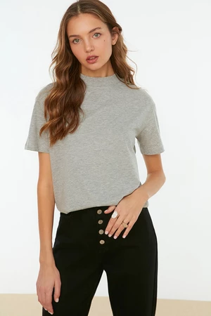Trendyol Gray Melange Basic Stand-Up Collar Knitted T-Shirt