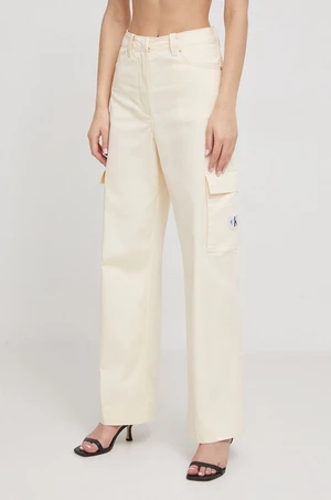 Kalhoty Calvin Klein Jeans dámské, béžová barva, jednoduché, high waist, J20J222607