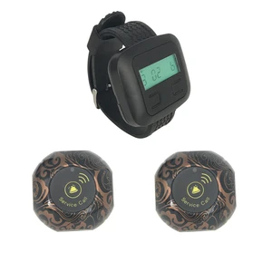 Wireless Waiter Table Bell 1 Watch Receiver Pager+ 2 Call Button Transmitter Frequency 433MHz For Restaurant Clinic Cafe Shop