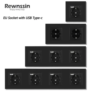 Hot Sales! Black Plastic Panel DE Standard TypeC and Usb Sockets Russian Outlets for Phone Charging at Home 1/2/3/4 Electricy