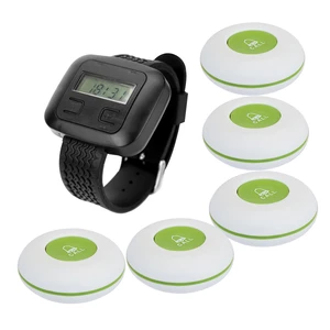 Wireless Paging System Wrist Watch Pagers Receiver and Waterproof Buttons White For Restaurant Waiter Call Office Cafe