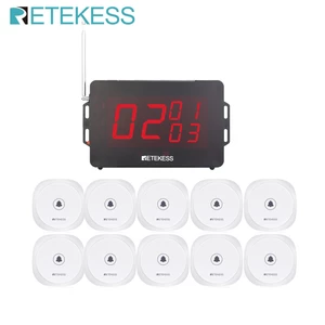Retekess TD136 Wireless System Host Broadcast Receiver + 10 Pcs TD017 Call Button Restaurant Pager For Hookah Bar Cafe