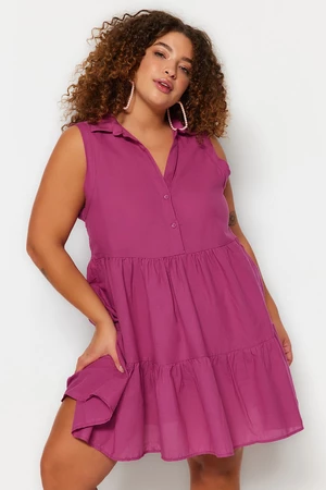 Trendyol Curve Purple Woven Beach Dress with Buttons