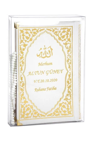 Name Printed Harded Yasin Book Wholesale Size - Classic Pattern - Rosary - Transparent Boxed - White Color