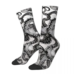 Sock for Men Octopus Drawn Modern Illustration With Polygon Vintage Octopus Tentacles Pattern Printed Crew Sock Casual Gift