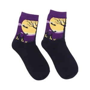 Socks with Bat Hounted House Colorful Funny Crew Socks Cotton Ankle Sock Fashion Socks for Thanksgiving Lady Purple