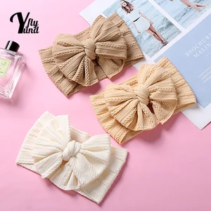 Yundfly 15*9 CM High Elastic Nylon Wide Hairband Double Layer Solid Color Bowknot Infant Headband Newborn Headwear Holiday Gifts
