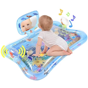 Inflatable Baby Water Mat PVC Water Play Mat For Babies With Mirror Rattle Buzzer Inflatable Baby Water Mat For Baby Boy Girl