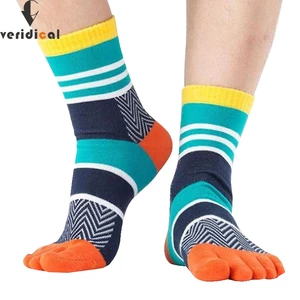 Organic Cotton Five Finger Short Socks Bright Color Stripe Street Fashion Young Casual Harajuku Happy Funny Socks With Toes
