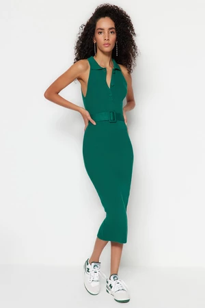 Trendyol Emerald Green With a Belt, Midi Knitwear Dress