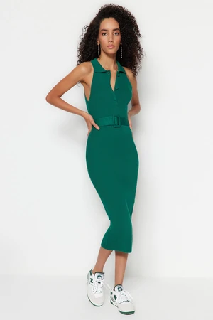 Trendyol Emerald Green With a Belt, Midi Knitwear Dress