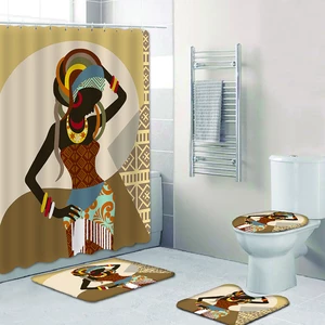 Bakeey African Girl Shower Curtain With Bath Mats Rugs Toilet Cover Mats For Home