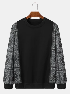 Mens Paisley Square Printed Round Neck Long Sleeve Sweatshirts