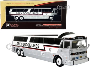 MCI MC-7 Challenger Intercity Coach "Grey Goose Lines" Winnipeg (Canada) White and Silver with Stripes "Vintage Bus &amp; Motorcoach Collection" 1/87