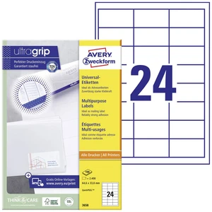 Avery-Zweckform 3658 etikety 64.6 x 33.8 mm papier  biela 2400 ks permanentné univerzálne etikety atrament, laser, kópie