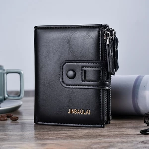 Menico Men Artificial Leather Business Vintage Double Zipper Multi-card Slot Trifold Wallet