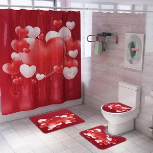 Honana 4PCS Bathroom Waterproof Shower Curtain Bath Mat Toilet Seat Covers Pedestal Rug Bathroom Decor