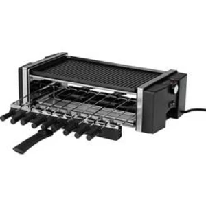 Raclette gril Maxxmee 6 pánví, s grilovací jehlou, funkce grilování, černá