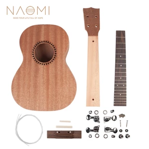 NAOMI DIY Ukulele 26 Inch Ukelele Hawaii Guitar DIY Kit Sapele Wood Body Rosewood Fingerboard W/ Pegs String Bridge Nut