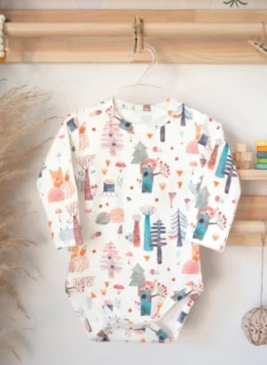 Bavlněné body dlouhý rukáv Život v lese K-Baby, smetanové, vel. 74 (6-9m)