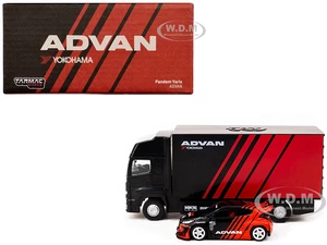 Toyota "Pandem" Yaris RHD (Right Hand Drive) Red and Black "Advan" Livery with Plastic Transporter Packaging "Advan" 1/64 Diecast Model Car by Tarmac