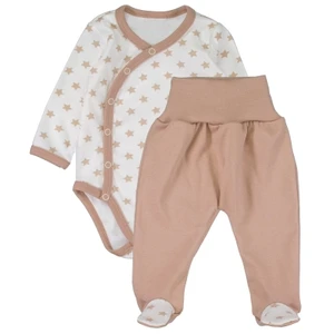 Body dlouhý rukáv zap. bokem+polodupačky Star Baby - béžový, vel. 62 (2-3m)