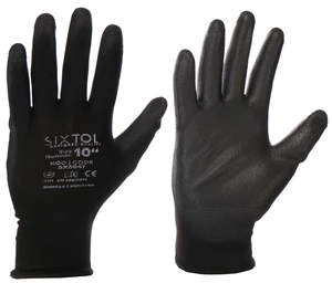 SIXTOL Rukavice pracovní z polyesteru polomáčené v polyuretanu GLOVE PE-PU 10, černé, velikost 10