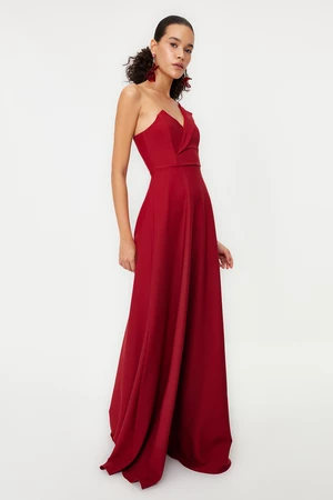 Trendyol Burgundy Plain Fitted Unlined Woven Evening Dress & Prom Dress