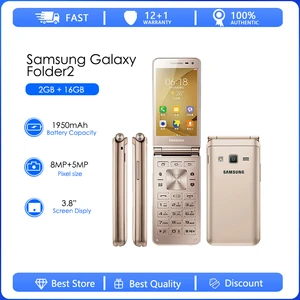 Samsung Galaxy Folder2 G1650 Refurbished-Original Unlocked Dual SIM 1950 mAh Wi-Fi 8MP 3.8Inches 4G Cellphone Free shipping
