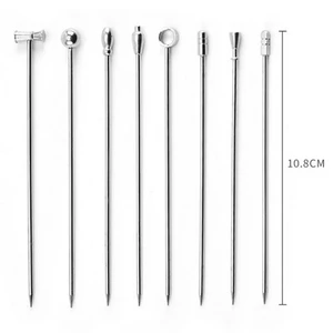 1Pc Wine Needle Cocktail Picks Stick Stainless Steel Martini Picks Reusable Metal Cocktail Skewers Fruit Stick