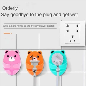 New Wall Storage Hook Bear Plug Bracket Punch-free Power Plug Socket Holder Kitchen Stealth Hook Wall Adhesive Hanger Bathroom