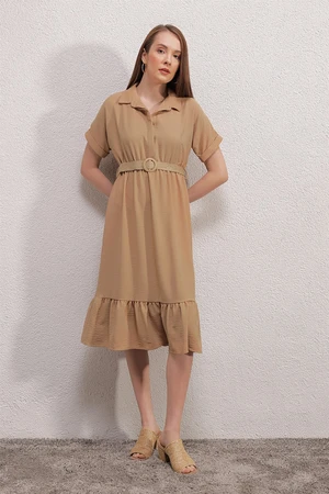 Bigdart 2292 Dress With A Belt - Biscuit