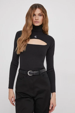 Svetr Calvin Klein Jeans dámský, černá barva, lehký, s golfem, J20J222621