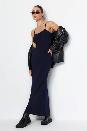 Trendyol Navy Blue Fitted Strappy Flexible Maxi Knitted Pencil Dress